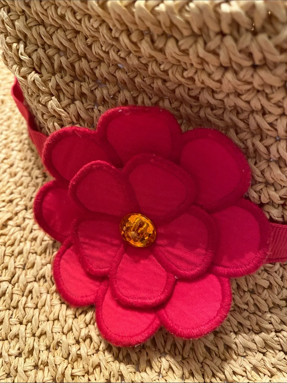 Gymboree 2t-3t Kids Straw Sunhat with Pink Flower Accent